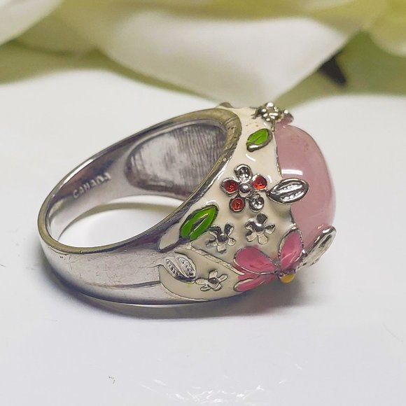 Vintage ring Rose Quartz stone with flowers design & silver band - Picture 8 of 10